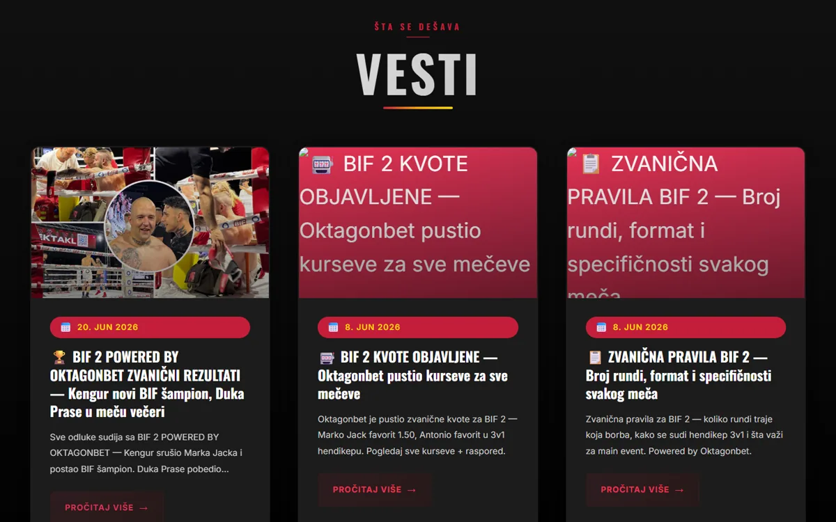 Sekcija sa vestima i rezultatima