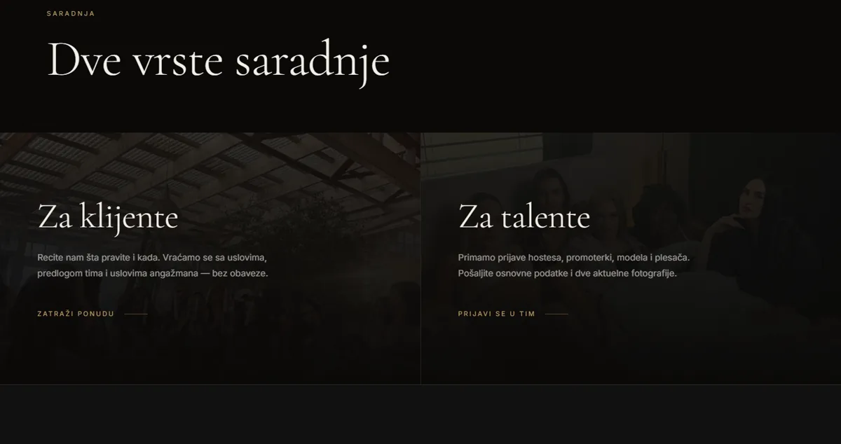 Dve vrste saradnje, za klijente i za talente