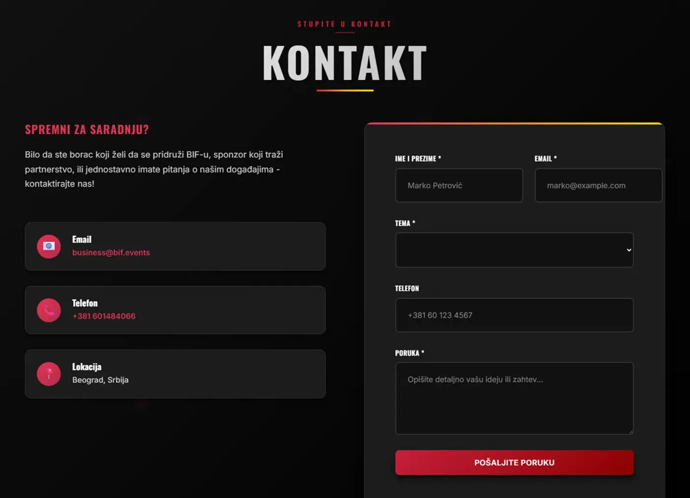 BIF — Balkan Influence Fighting — kontakt